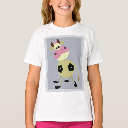 Eigenzinnige Cartoon Koe Fun Boerderij Dier T-shirt (Voorkant)