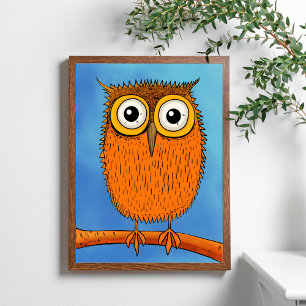 Eigenzinnige Cartoon Sinaasappel Uil met Big Eyes Poster