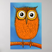 Eigenzinnige Cartoon Sinaasappel Uil met Big Eyes Poster (Voorkant)