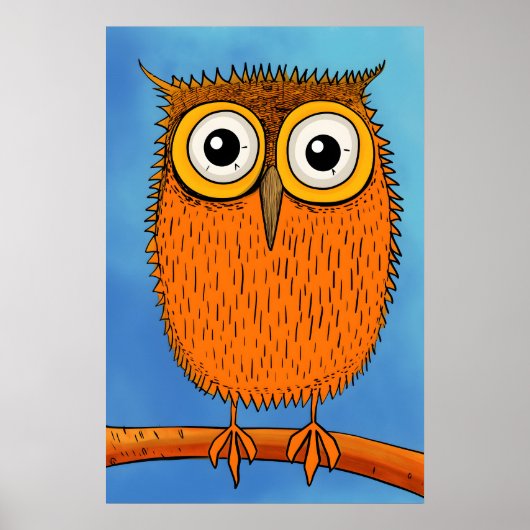 Eigenzinnige Cartoon Sinaasappel Uil met Big Eyes  Poster (Voorkant)