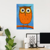 Eigenzinnige Cartoon Sinaasappel Uil met Big Eyes Poster (Thuiskantoor)