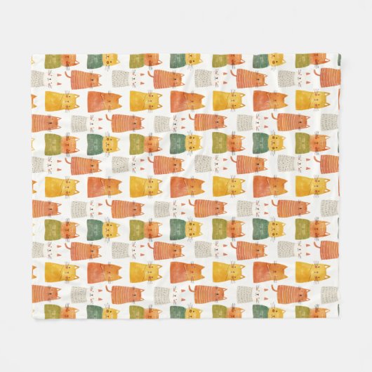 Eigenzinnige Cat Pattern Kleurrijke Waterverf Feli Fleece Deken (Voorkant (Horizontaal))