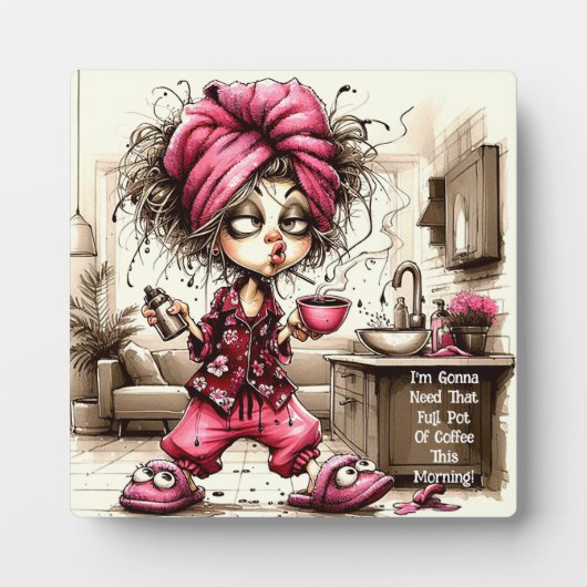 Eigenzinnige Coffee Lady Full Pot Plaque met Ezel Fotoplaat (Voorkant)