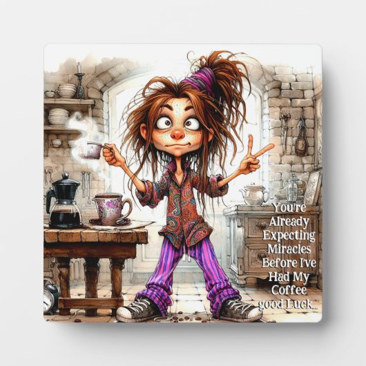 Eigenzinnige Coffee Lady Good Luck Plaque met Ezel Fotoplaat (Voorkant)