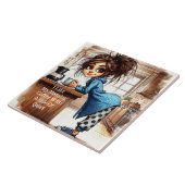 Eigenzinnige Coffee Lady kant van rustige keramisc Tegeltje (Zijkant)