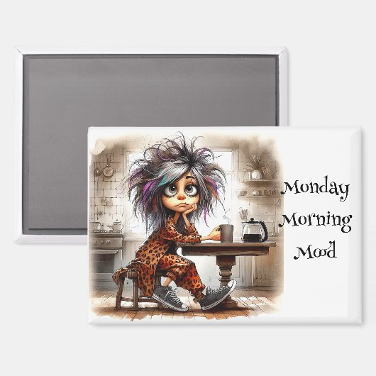 Eigenzinnige Coffee Lady Monday Vibe Magnet (Voorkant / Achterkant)
