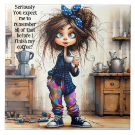 Eigenzinnige Coffee Lady Serieus Keramische Tegel Tegeltje