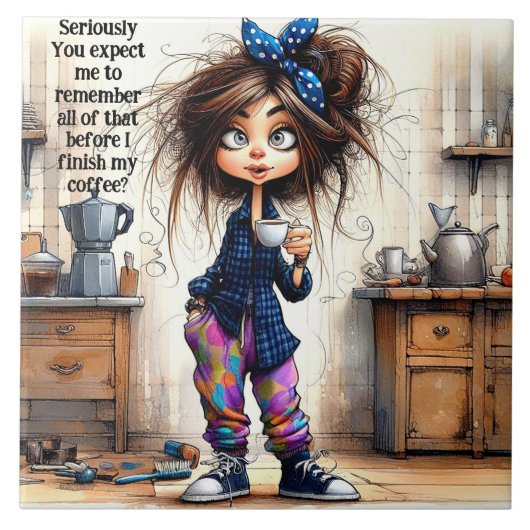 Eigenzinnige Coffee Lady Serieus Keramische Tegel Tegeltje (Voorkant)