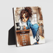 Eigenzinnige Coffee Lady Side Of Plaque Met Ezel Fotoplaat (Voorkant)