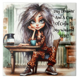 Eigenzinnige Coffee Lady Weekend Vibe Keramische T Tegeltje