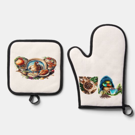 Eigenzinnige Coffee Lover Duck Design Ovenwant & Pannenlap Set (Voorkant)