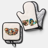 Eigenzinnige Coffee Lover Duck Design Ovenwant & Pannenlap Set (Voorkant / Achterkant)