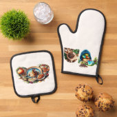 Eigenzinnige Coffee Lover Duck Design Ovenwant & Pannenlap Set (Top down)