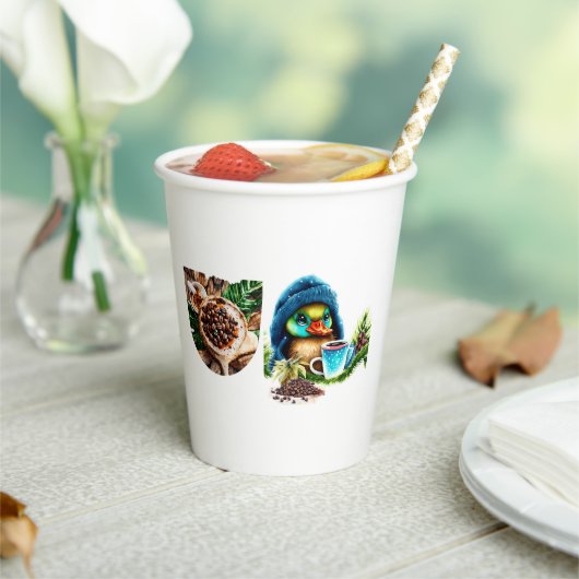 Eigenzinnige Coffee Lover Duck Design Papieren Bekers (Insitu)