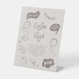 Eigenzinnige Doodle Graduation Party Sandy Beige C Reclamebord Met Voetstuk