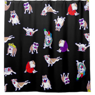 Eigenzinnige gekke bulldog Grappige puppy hond gri Douchegordijn