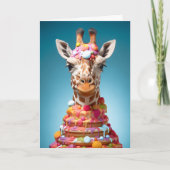 Eigenzinnige Giraffe Cake Schattige Funny Animal B Kaart (Voorkant)