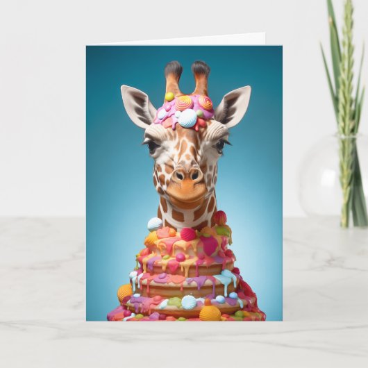 Eigenzinnige Giraffe Cake Schattige Funny Animal B Kaart (Voorkant)