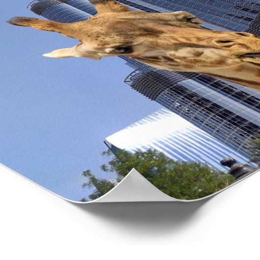 Eigenzinnige Giraffes bij Burj Khalifa Wall Art Poster (Hoek)