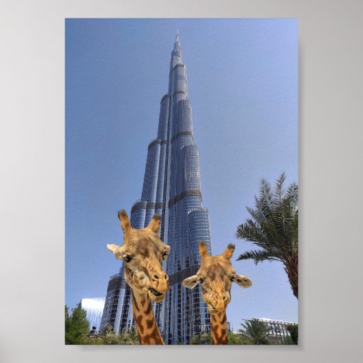 Eigenzinnige Giraffes bij Burj Khalifa Wall Art Poster (Voorkant)