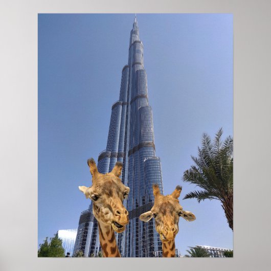Eigenzinnige Giraffes bij Burj Khalifa Wall Art Poster (Voorkant)