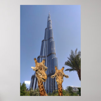 Eigenzinnige Giraffes bij Burj Khalifa Wall Art Poster