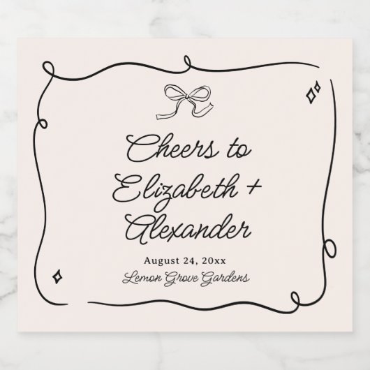 Eigenzinnige & grillige boog bruiloft sparkling wijnetiket (Enkel label)