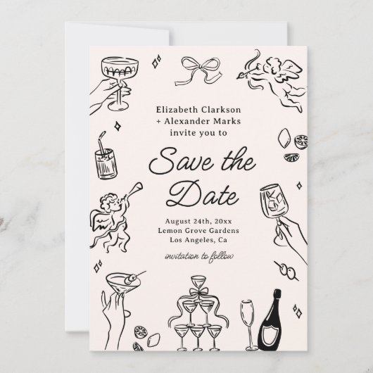 Eigenzinnige & grillige cocktails Save the Date Kaart (Voorkant)