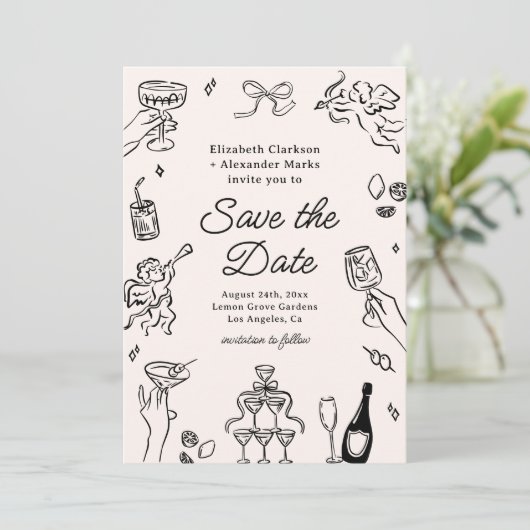 Eigenzinnige & grillige cocktails Save the Date Kaart (Staand voorkant)