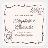 Eigenzinnige & grillige Cupido Cherubs bruiloft Vierkante Sticker (Voorkant)