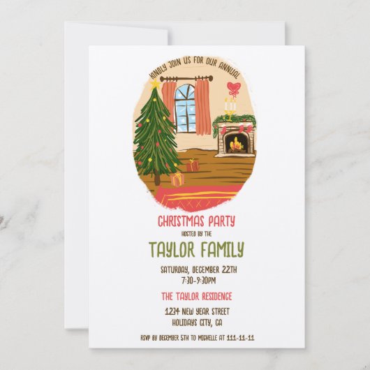 Eigenzinnige grillige hand getrokken kerstdiner pa kaart (Voorkant)