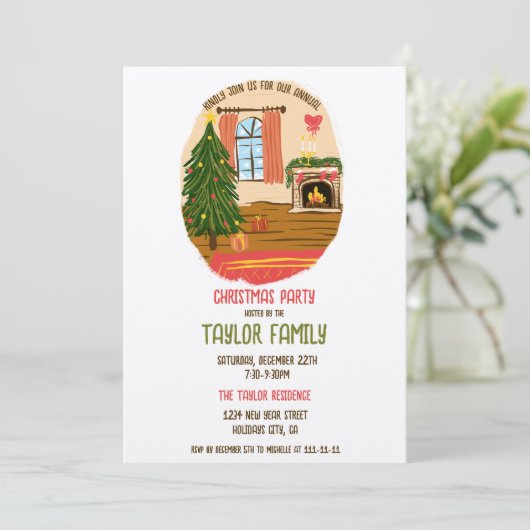 Eigenzinnige grillige hand getrokken kerstdiner pa kaart (Staand voorkant)