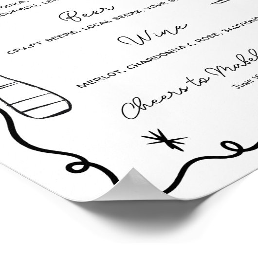 Eigenzinnige grillige zwarte Hand Getrokken Weddin Poster (Hoek)