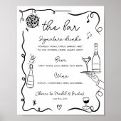 Eigenzinnige grillige zwarte Hand Getrokken Weddin Poster (Voorkant)
