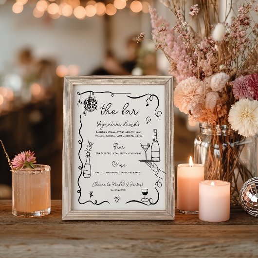 Eigenzinnige grillige zwarte Hand Getrokken Weddin Poster