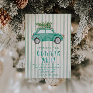 Eigenzinnige Groene Hand Getrokken Kerstmis Car Tr Kaart