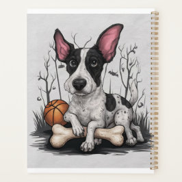 Eigenzinnige Halloween Pup: Gevlekte Hond Met Bask Planner
