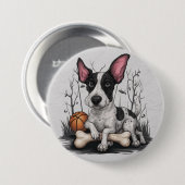Eigenzinnige Halloween Pup: Gevlekte Hond Met Bask Ronde Button 7,6 Cm (Voorkant /achterkant)