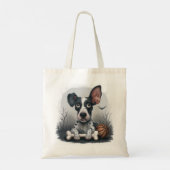 Eigenzinnige Halloween Pup: Gevlekte Hond Met Bask Tote Bag (Achterkant)