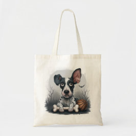 Eigenzinnige Halloween Pup: Gevlekte Hond Met Bask Tote Bag