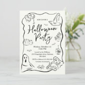 Eigenzinnige Hand Drawn Doodle Halloween Party Kaart (Staand voorkant)