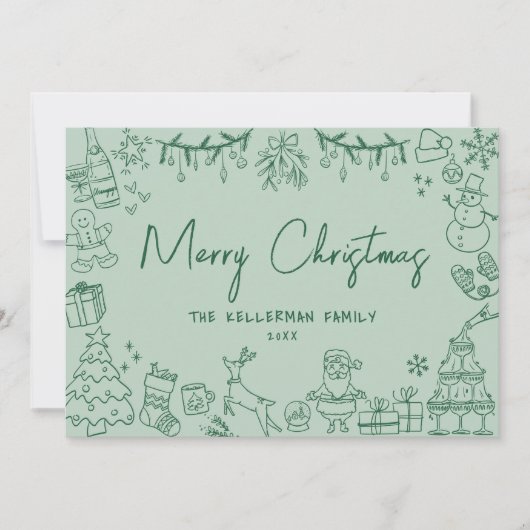 Eigenzinnige Hand getekend Vrolijk Kerstfeest Feestdagenkaart (Voorkant)