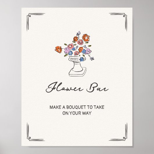 eigenzinnige hand getrokken bloemenurn bloem bar poster (Voorkant)