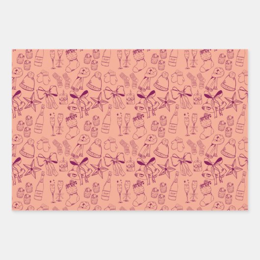 Eigenzinnige Hand Getrokken Bogen & Bubble Roze Ke Inpakpapier Vel (Voorkant 3)