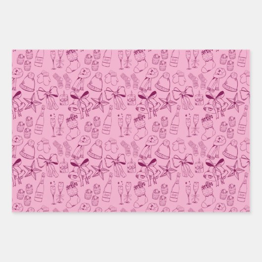 Eigenzinnige Hand Getrokken Bogen & Bubble Roze Ke Inpakpapier Vel (Voorkant 2)