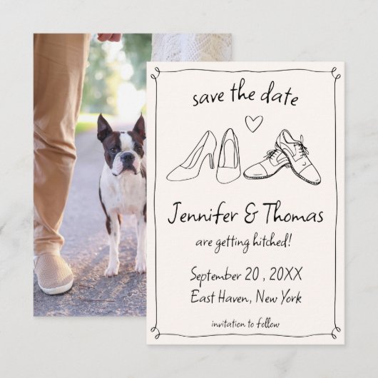 Eigenzinnige Hand Getrokken Doodle Schoenen Foto b Save The Date (Voorkant / Achterkant)