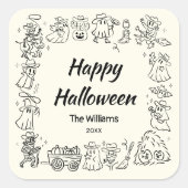 Eigenzinnige Hand getrokken Doodles Happy Hallowee Vierkante Sticker (Voorkant)