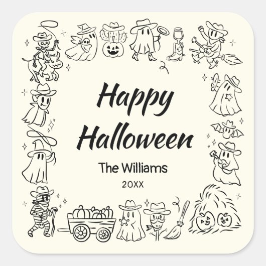 Eigenzinnige Hand getrokken Doodles Happy Hallowee Vierkante Sticker (Voorkant)