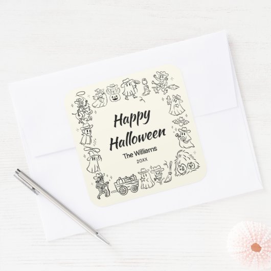 Eigenzinnige Hand getrokken Doodles Happy Hallowee Vierkante Sticker (Envelop)