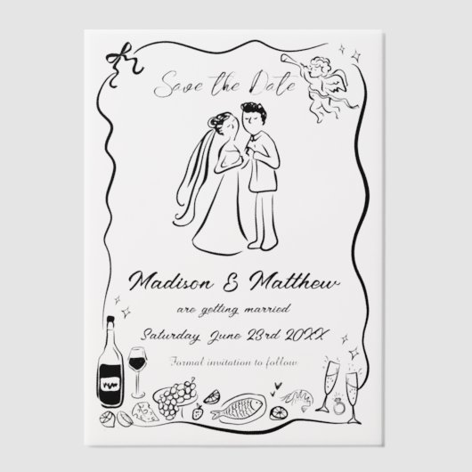 Eigenzinnige Hand Getrokken Doodles Wedding Save t Vellum Uitnodigingen (Voorkant)